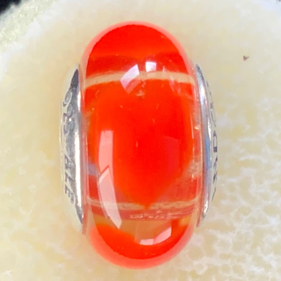 Authentic Pandora Sterling Silver & Orange Hearts Murano Glass Charm - EUC! - Picture 3 of 3